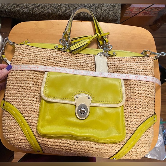 Coach Straw Satchel #23181 Silver/Natural/Lime - Picture 16 of 17